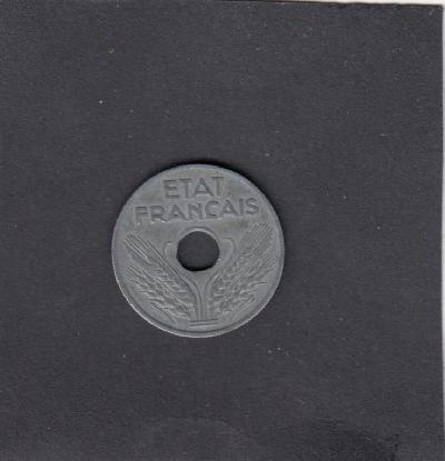 Beschrijving: 20 Centimes  HOLE  